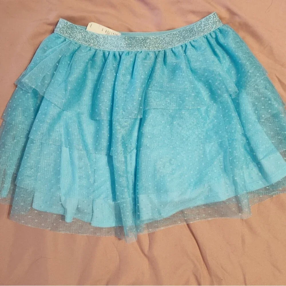 NEW Justice Blue Ruffle Tulle Skort Sparkly Waistband size Girls 10